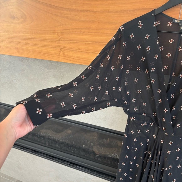 Maje Ritunia Black Long Sleeves Sheet Asymmetrical Dress, Size 2 - Picture 6 of 13